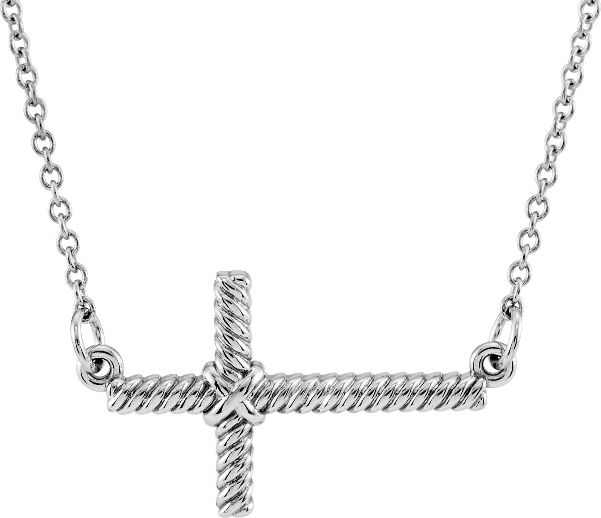 14K White Sideways Rope Cross 16 1/2 Necklace