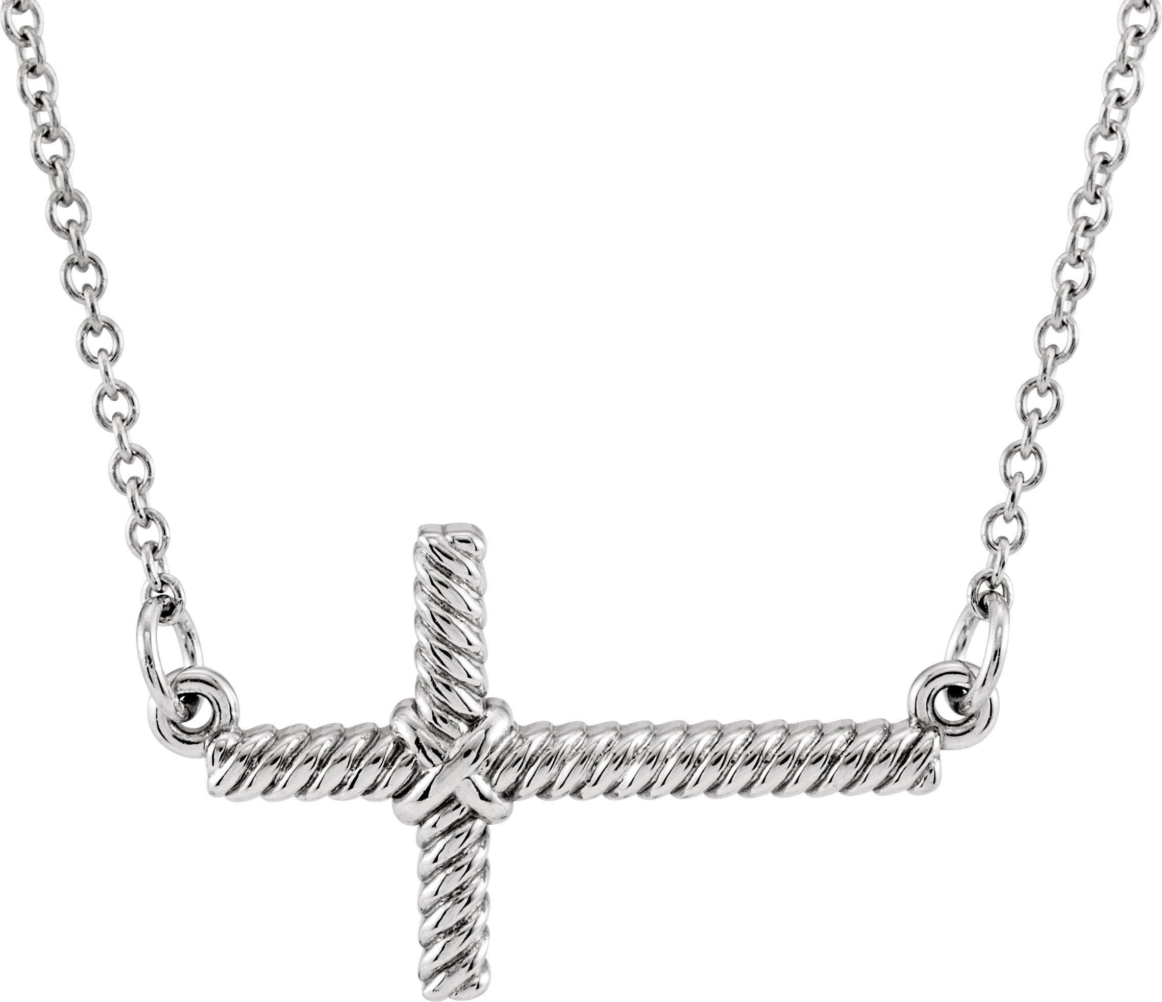 14K White Sideways Rope Cross 16 1/2 Necklace
