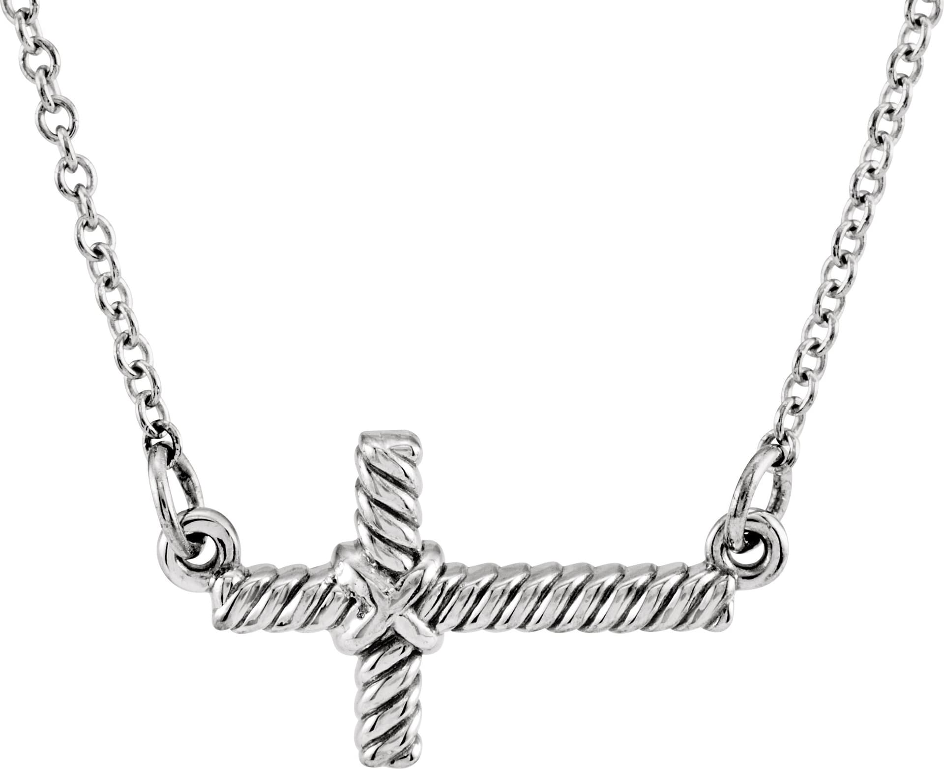 14K Rose Sideways Rope Cross 16 1/2" Necklace