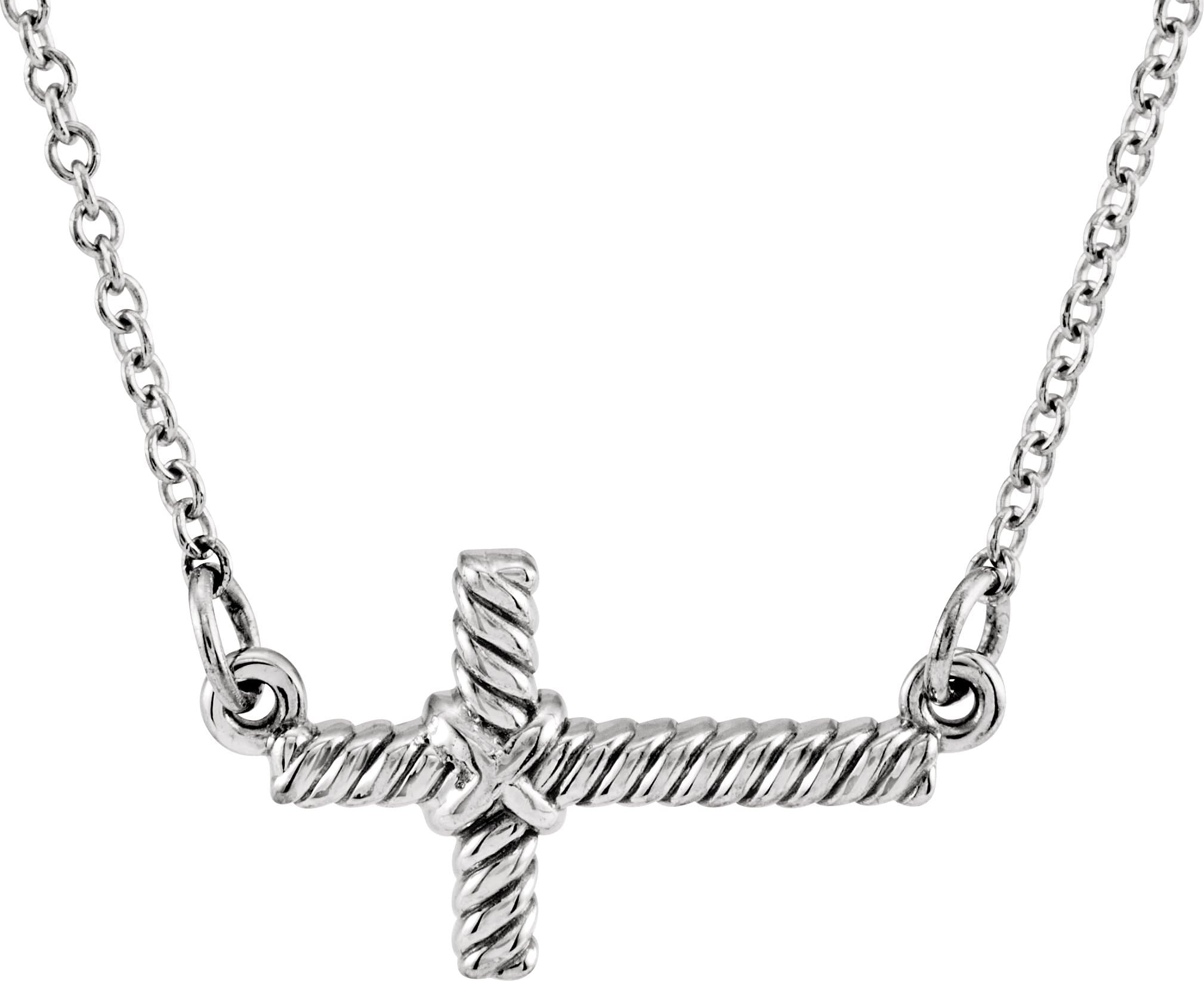 14K Rose Sideways Rope Cross 16 1/2" Necklace