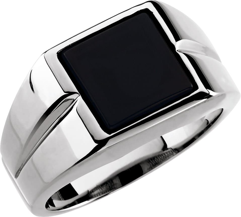 10K White Natural Black Onyx Ring