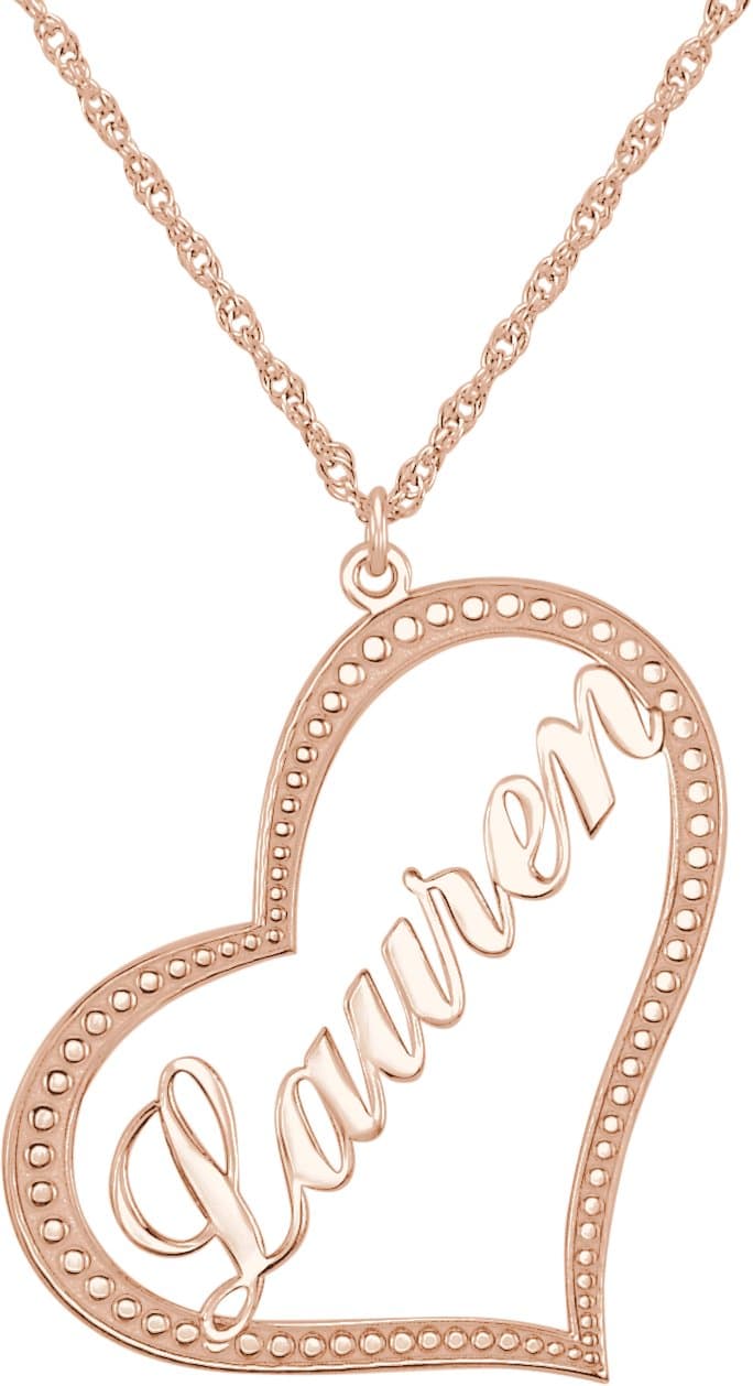 10K White Gold Script Single Name Heart 18" Necklace