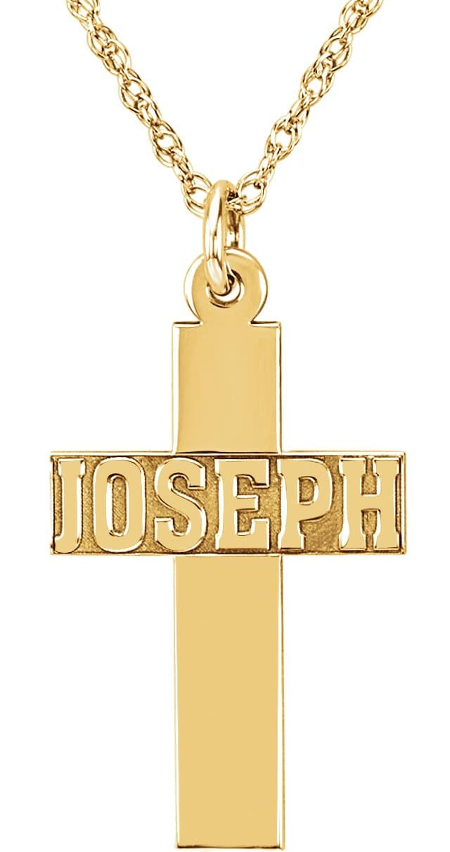 10K White Block Single Name Cross 16" Necklace
