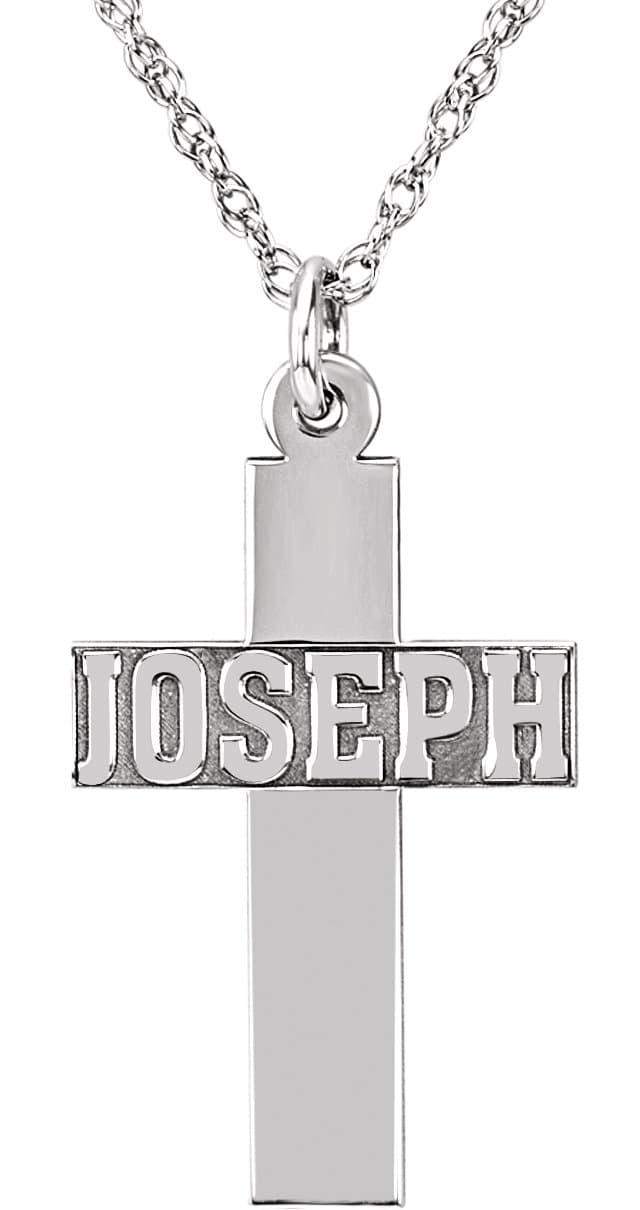 10K White Block Single Name Cross 16" Necklace