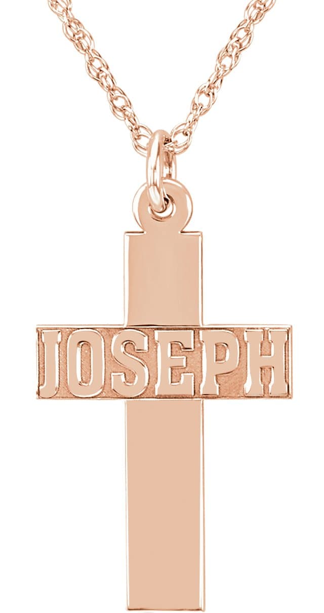 10K White Block Single Name Cross 16" Necklace