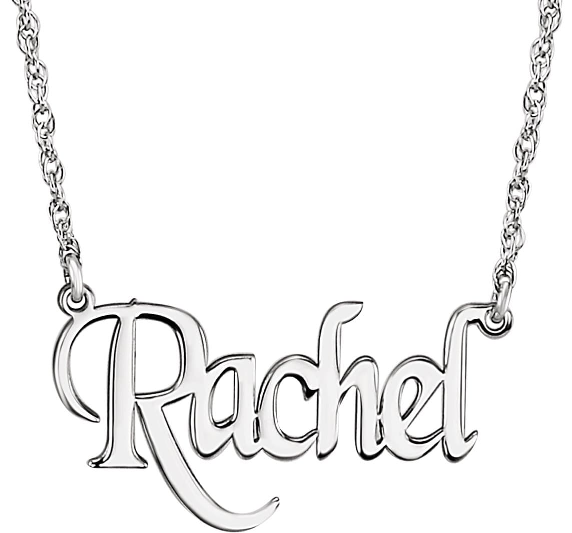 10K White  Block Single Name 16" Necklace
