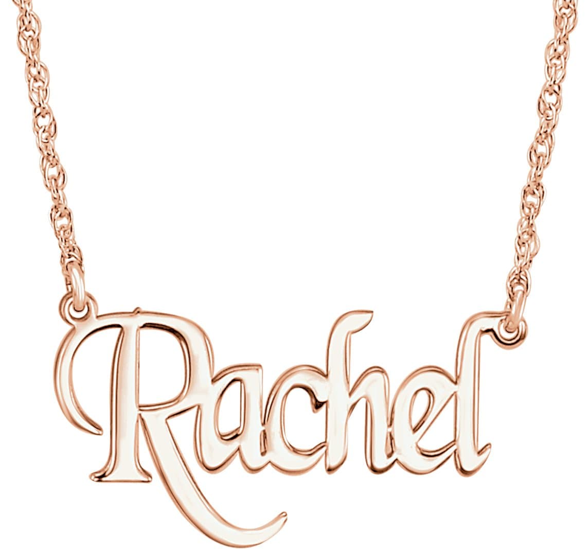10K White  Block Single Name 16" Necklace
