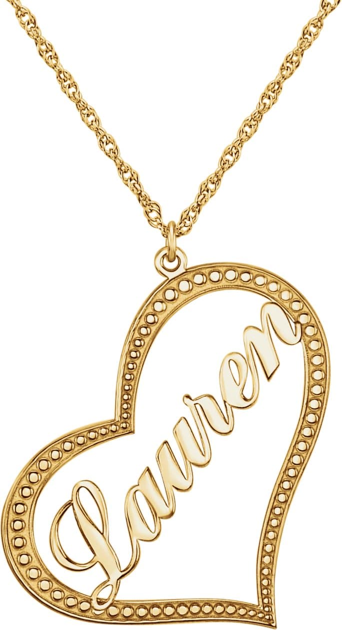10K White Gold Script Single Name Heart 18" Necklace