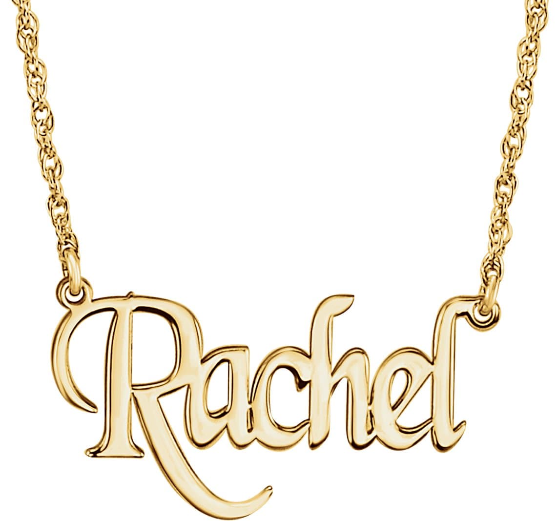 10K White  Block Single Name 16" Necklace