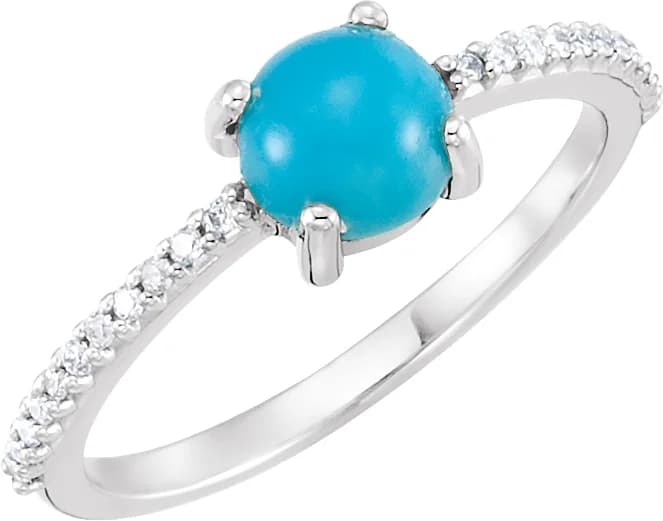 14K White 6 mm Round Natural Turquoise & 1/10 CTW Natural Diamond Ring