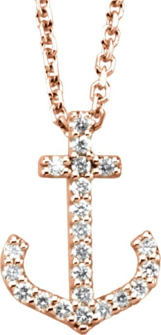 14K Rose .08 CTW Natural Diamond Anchor 16 Necklace