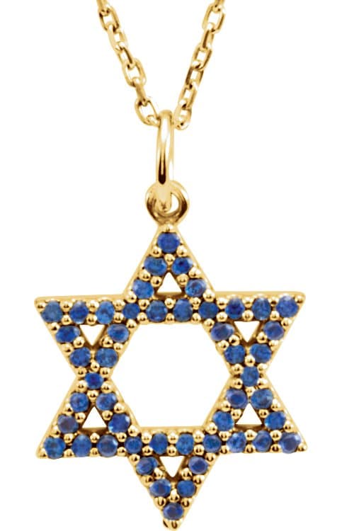 14K Yellow Natural Blue Sapphire Star of David 16 Necklace