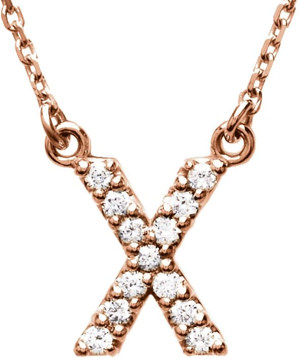 14K Rose 1/8 CTW Natural Diamond Initial X 16" Necklace