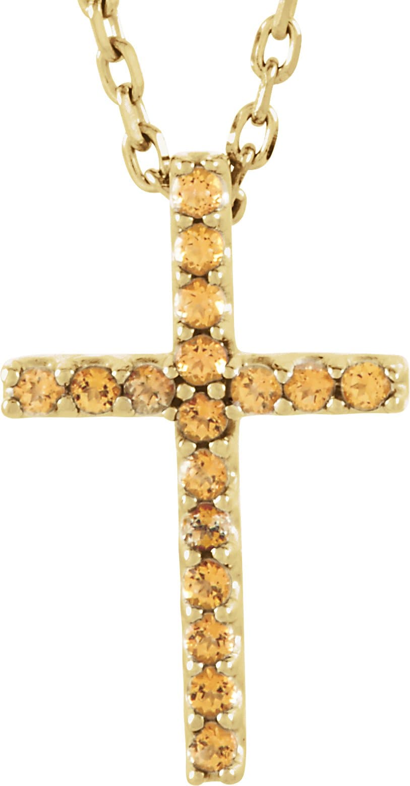 14K Rose Natural Amethyst Petite Cross 16 Necklace