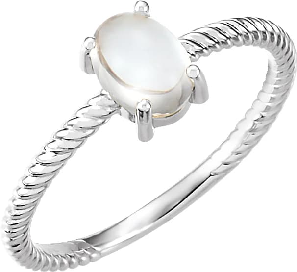 14K White Natural Rainbow Moonstone Ring