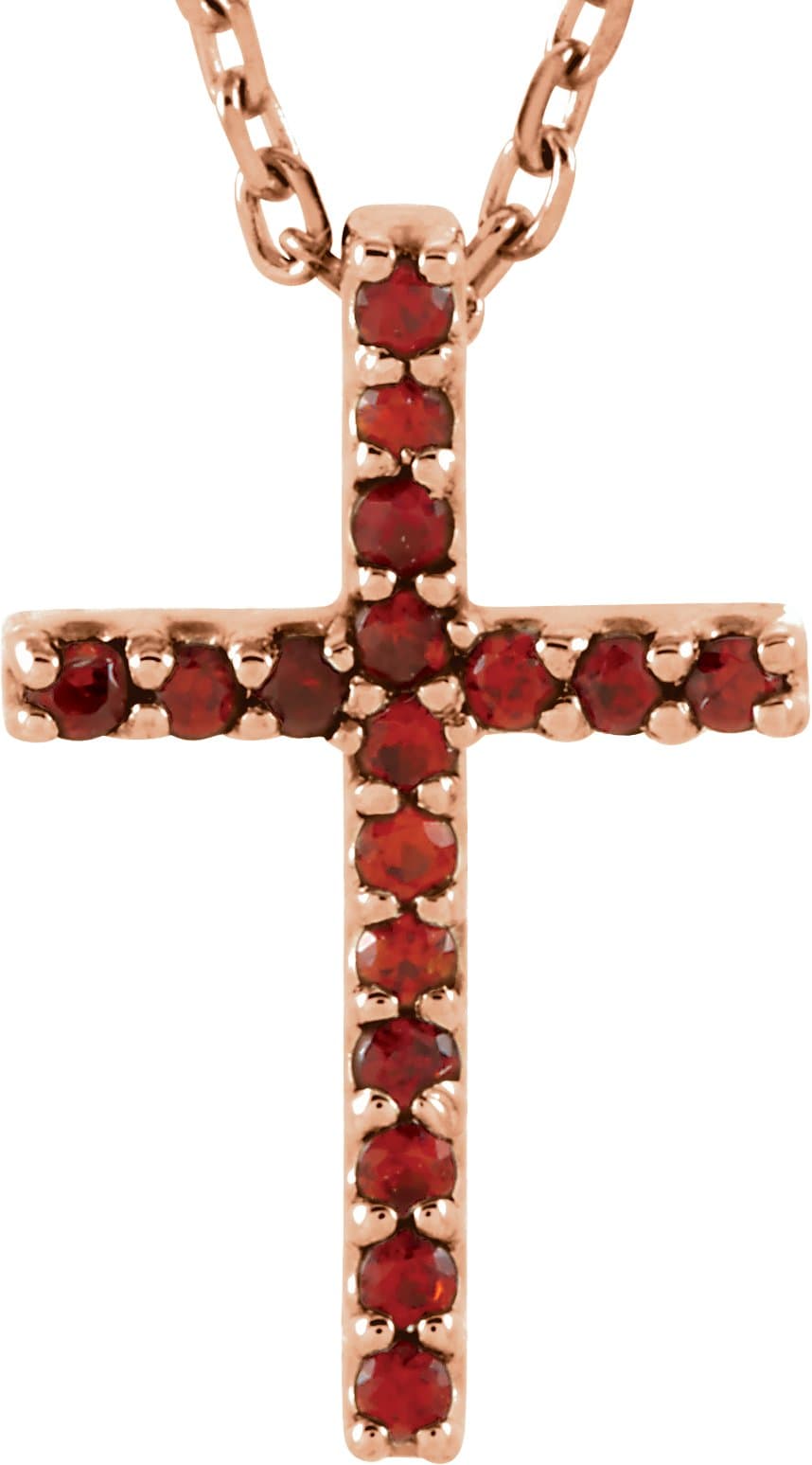 14K Rose Natural Amethyst Petite Cross 16 Necklace