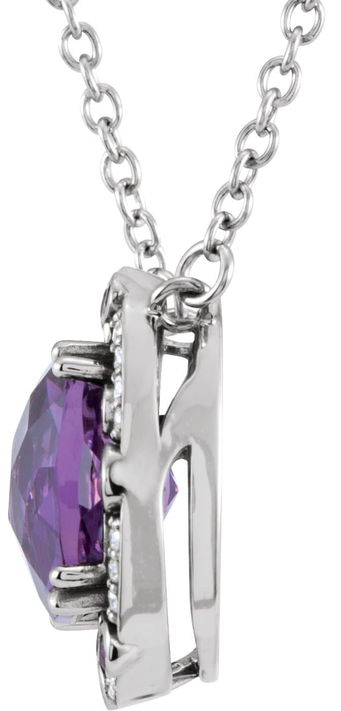 14K White Natural Amethyst & 1/6 CTW Natural Diamond 16" Necklace view 2