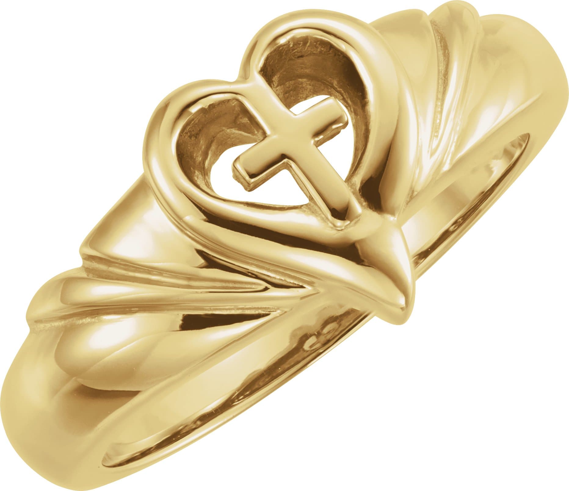14K White Heart & Cross Ring