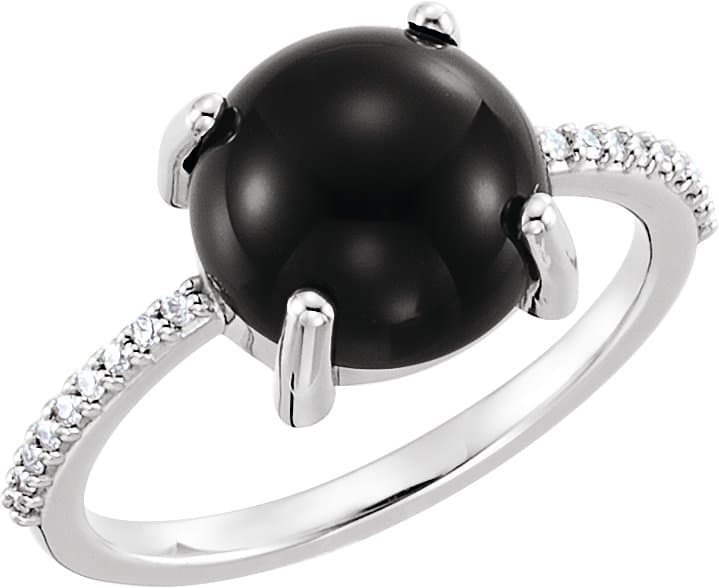 Platinum 10 mm Round Natural Black Onyx & 1/10 CTW Natural Diamond Ring