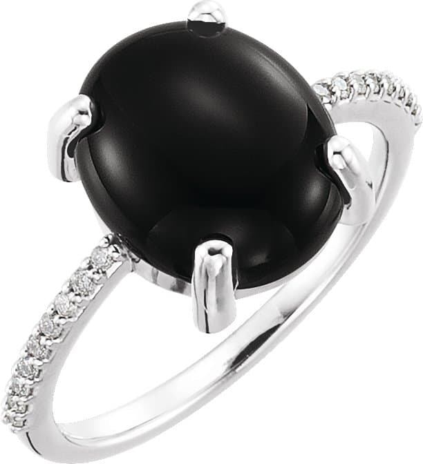 Platinum 12x10 mm Oval Natural Black Onyx & 1/10 CTW Natural Diamond Ring