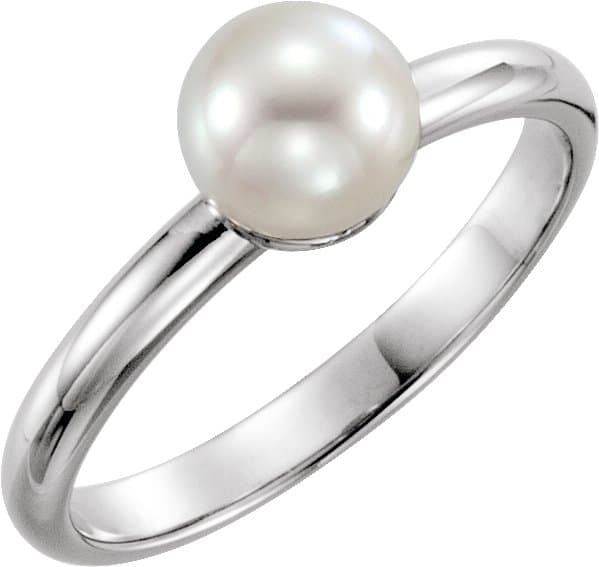 14K Rose 6.5-7 mm Cultured White Freshwater Pearl Ring