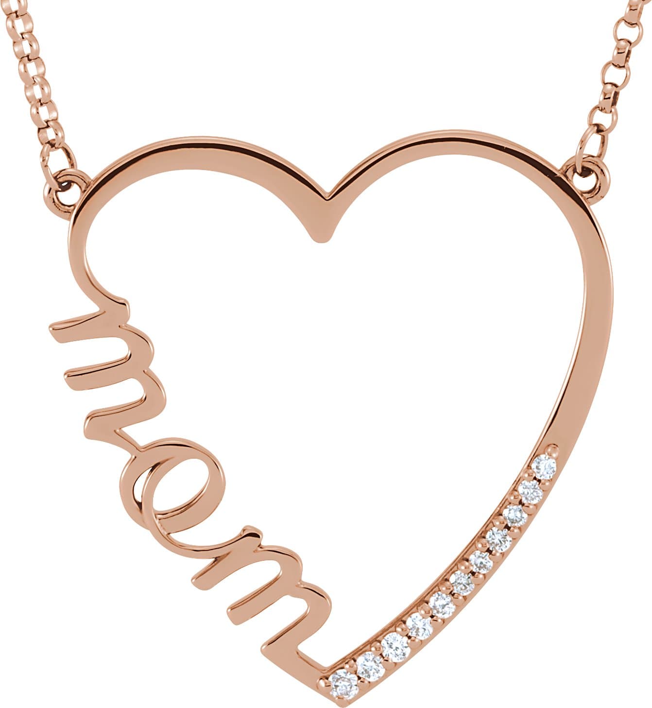 14K Rose 1/10 CTW Natural Diamond "Mom" Heart 17" Necklace