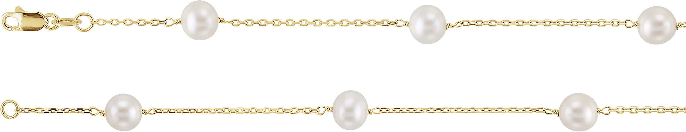 14K Yellow Cultured White Freshwater Pearl 12-Station 16 Necklace