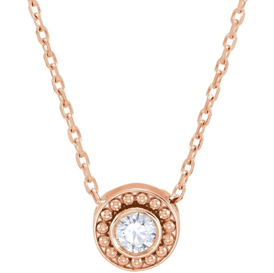 14K Rose 1/10 CTW Diamond Beaded Slide 16" Necklace