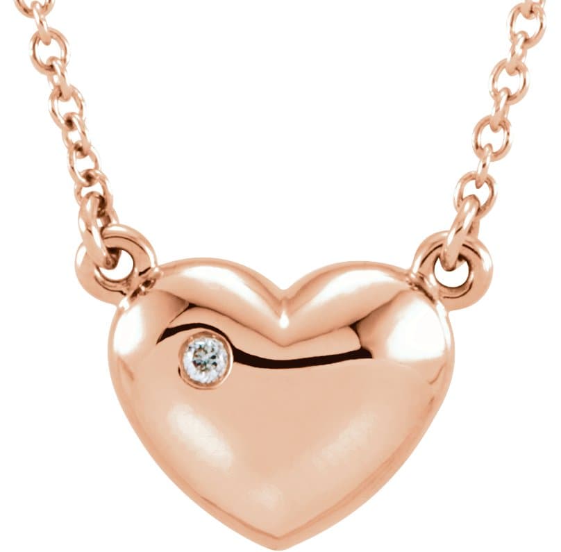 14K Rose .01 CTW Natural Diamond Heart 16.5" Necklace
