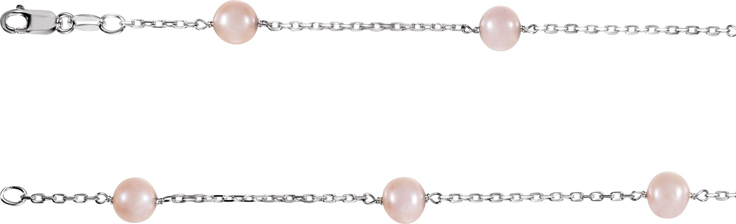 Sterling Silver Cultured Pink Freshwater Pearl 14-Station 18 Necklace