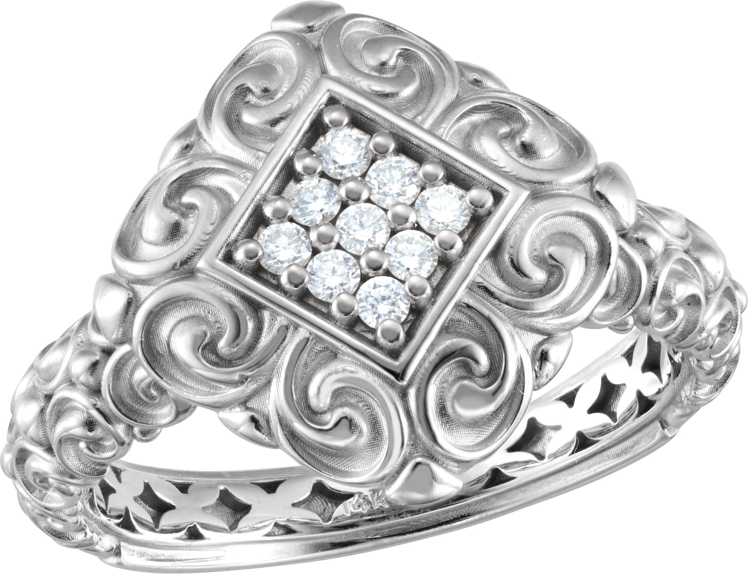 14K White 1/8 CTW Natural Diamond Ring