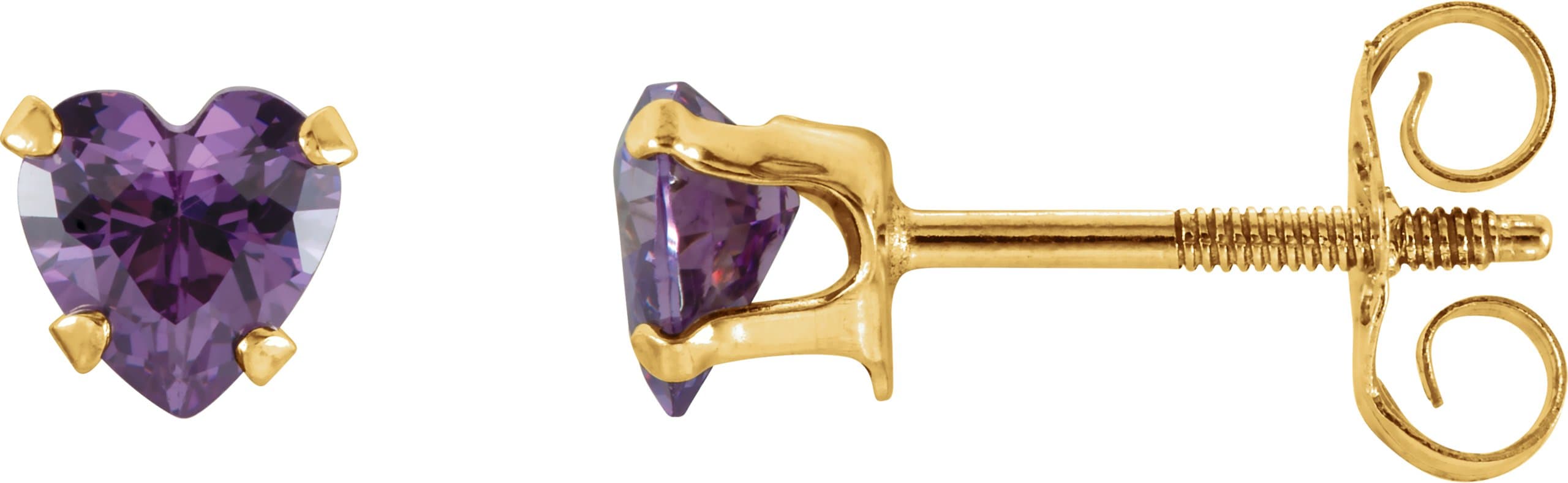 14K Yellow Imitation Pink Cubic Zirconia Youth Stud Earrings