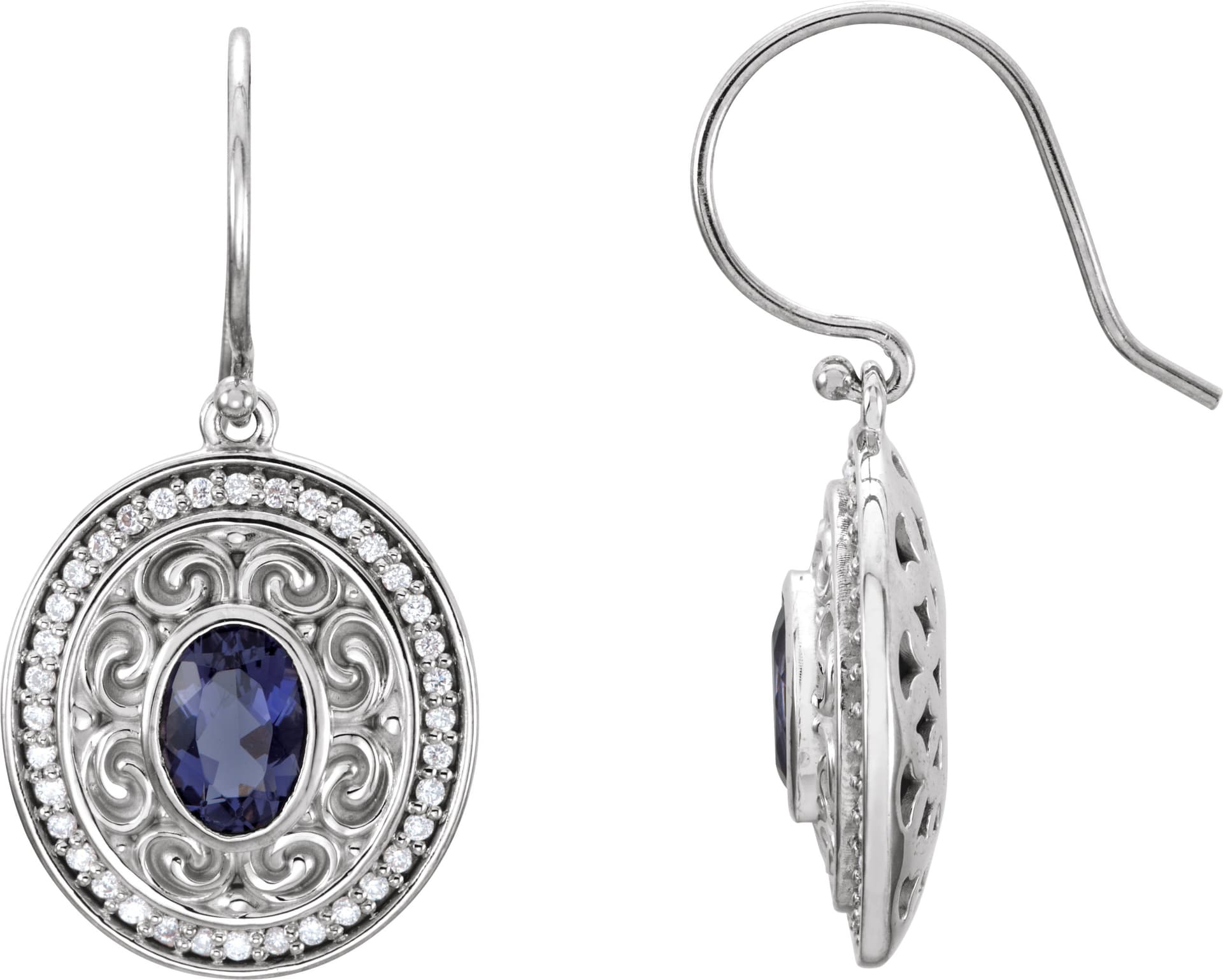 14K White Natural Iolite & 1/3 CTW Natural Diamond Earrings