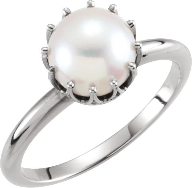 14K Rose Cultured White Freshwater Pearl Crown Ring