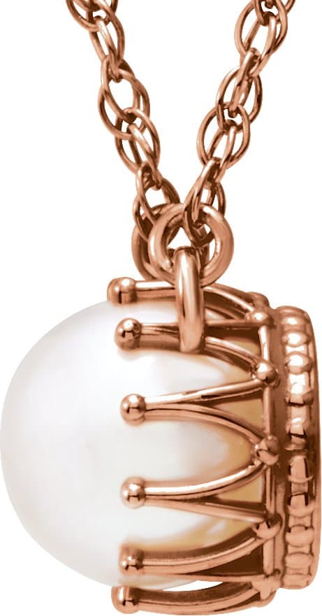 Solitaire Pearl Crown Necklace or Center view 2