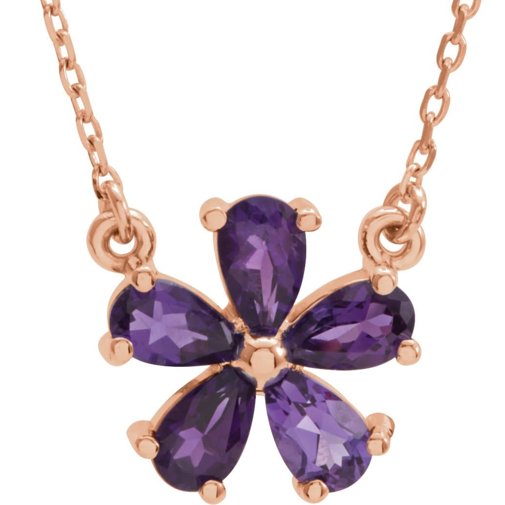 14K Rose Natural Amethyst Flower 16 Necklace