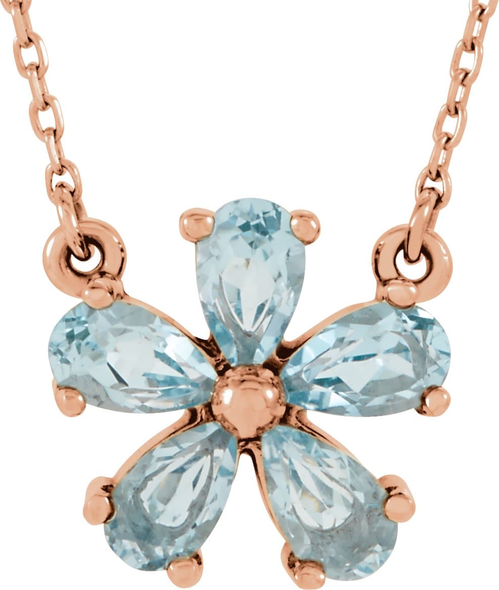 14K Rose Natural Sky Blue Topaz Flower 16" Necklace