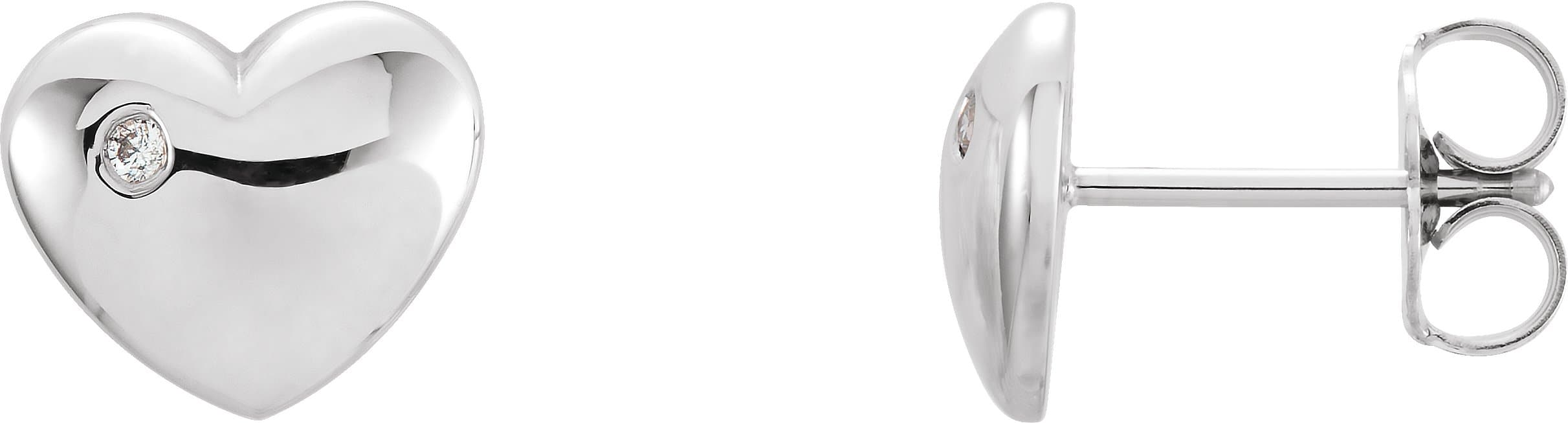 14K White .02 CTW Natural Diamond Puffed Heart Earrings
