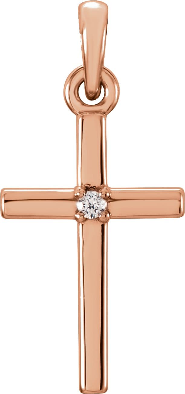14K White Gold .01 CT Natural Diamond Cross Pendant