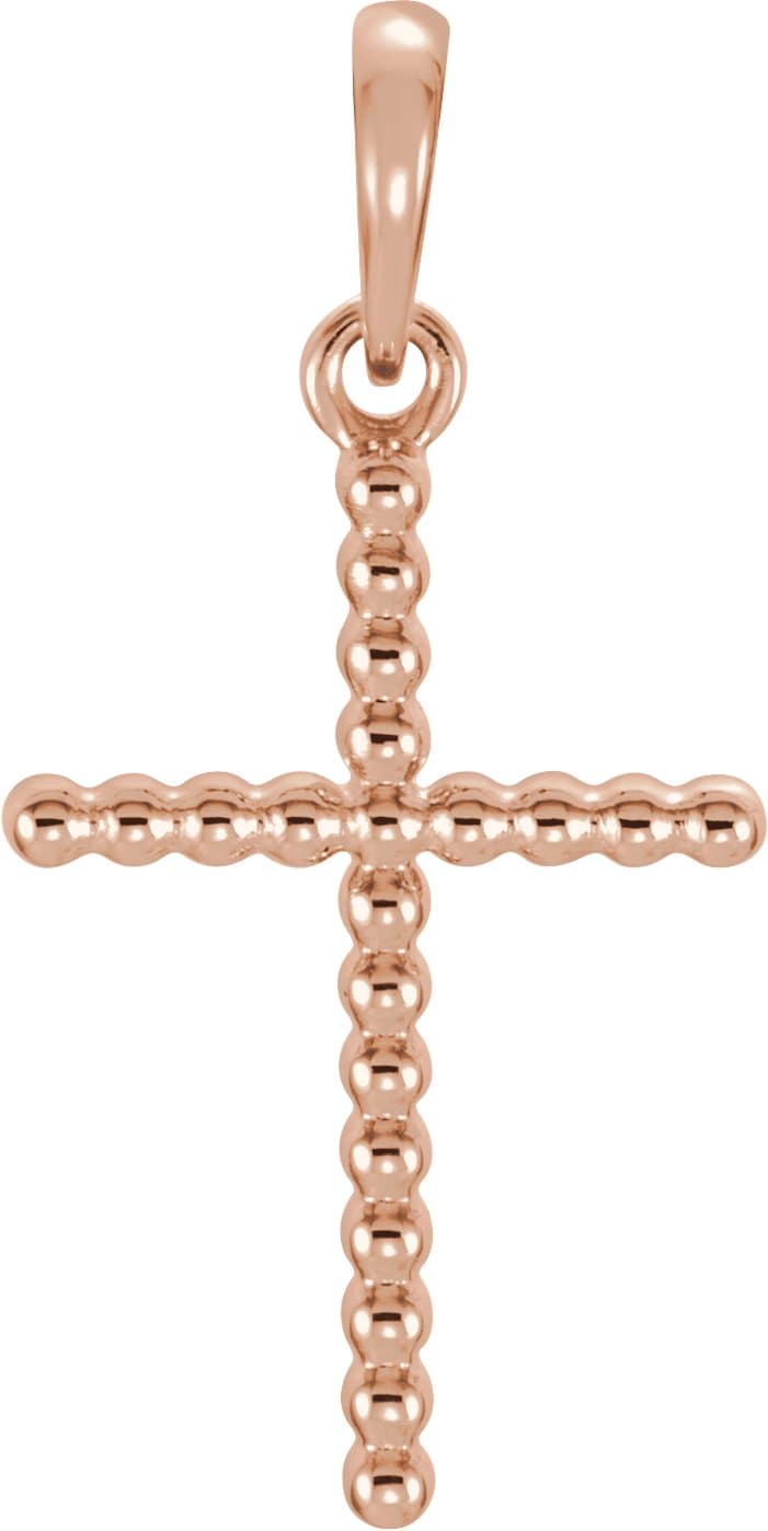 14K Rose Beaded Cross Pendant