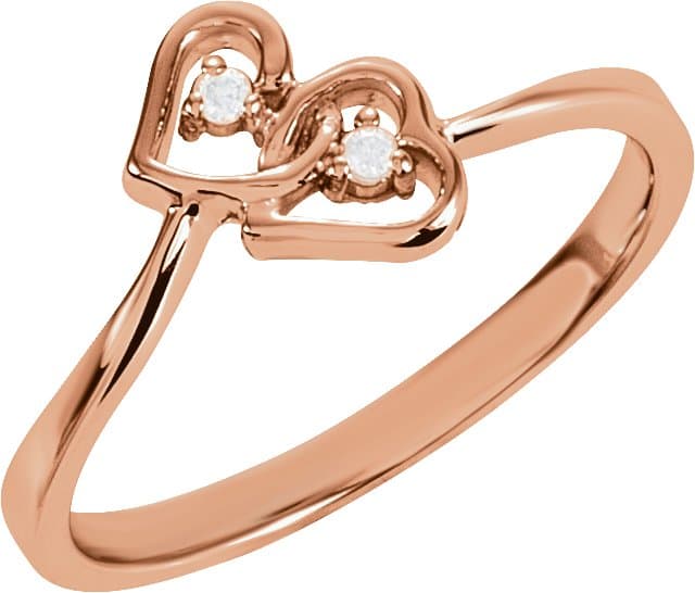 14K Rose .02 CTW Natural Diamond Double Heart Ring
