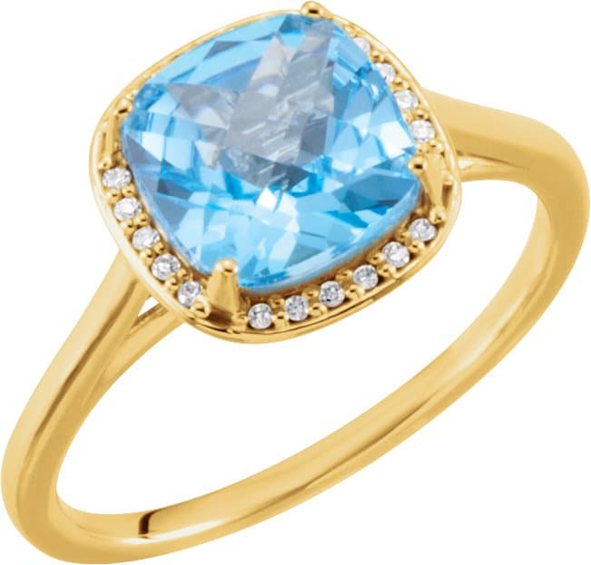 14K White Natural Swiss Blue Topaz & 1/6 CTW Natural Diamond Halo-Style Ring