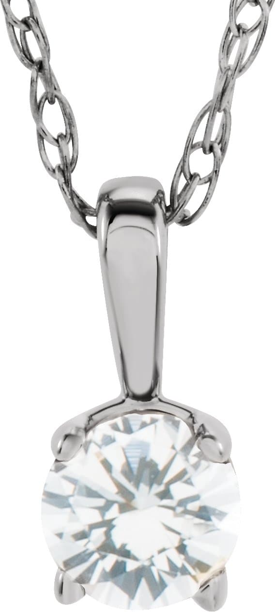 14K White Gold 3 mm Natural Diamond Youth Solitaire 14" Necklace