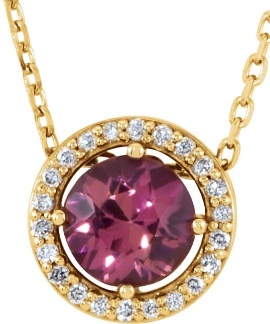 14K Rose Lab-Grown Alexandrite & .05 CTW Natural Diamond Halo-Style 16 Necklace