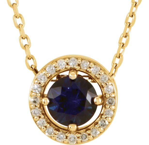 14K White Natural Aquamarine & .06 CTW Natural Diamond Semi-Set Halo-Style 16" Necklace