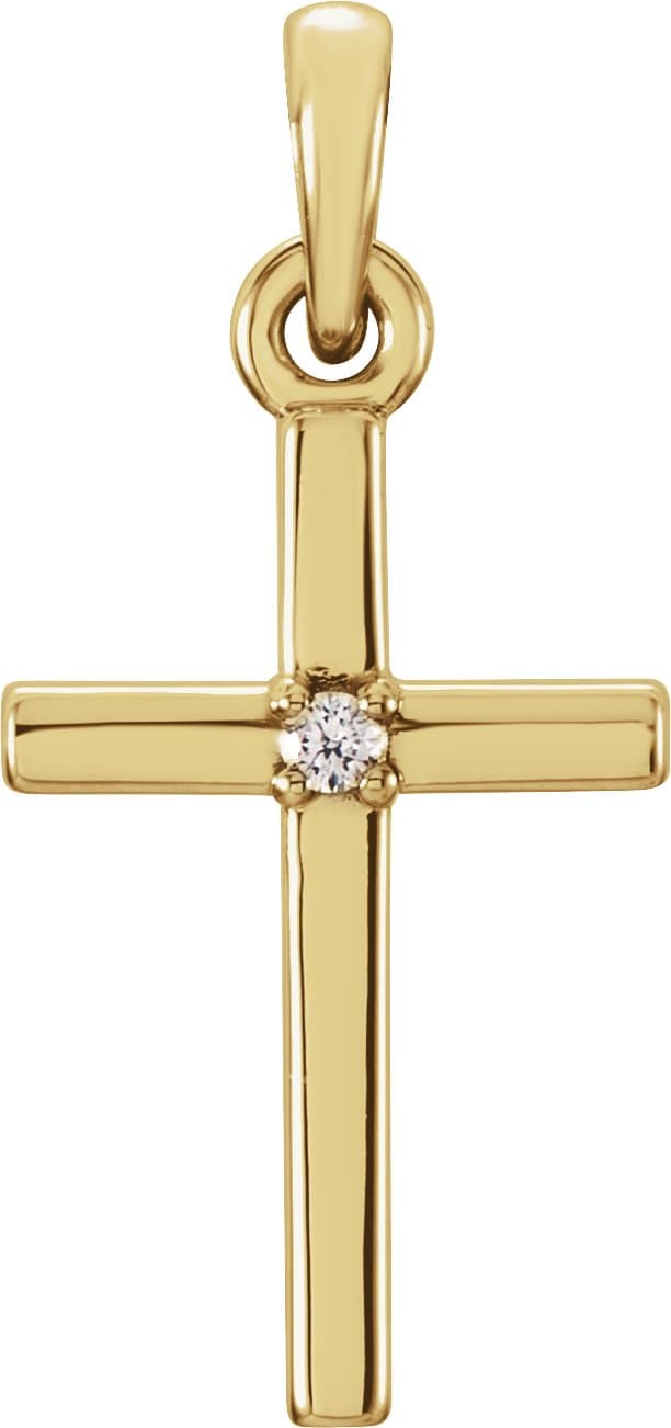 14K White Gold .01 CT Natural Diamond Cross Pendant