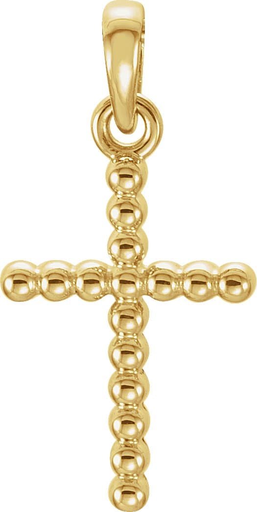 14K Rose Beaded Cross Pendant