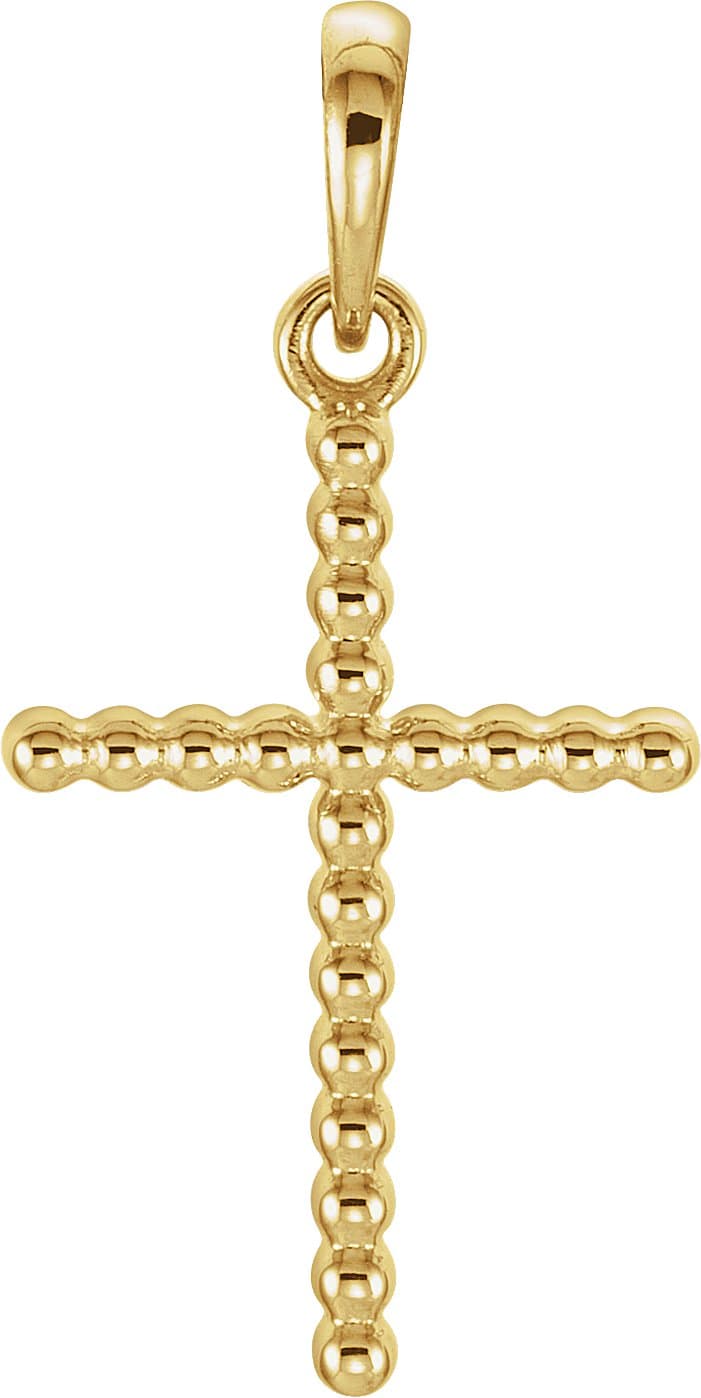 14K Rose Beaded Cross Pendant