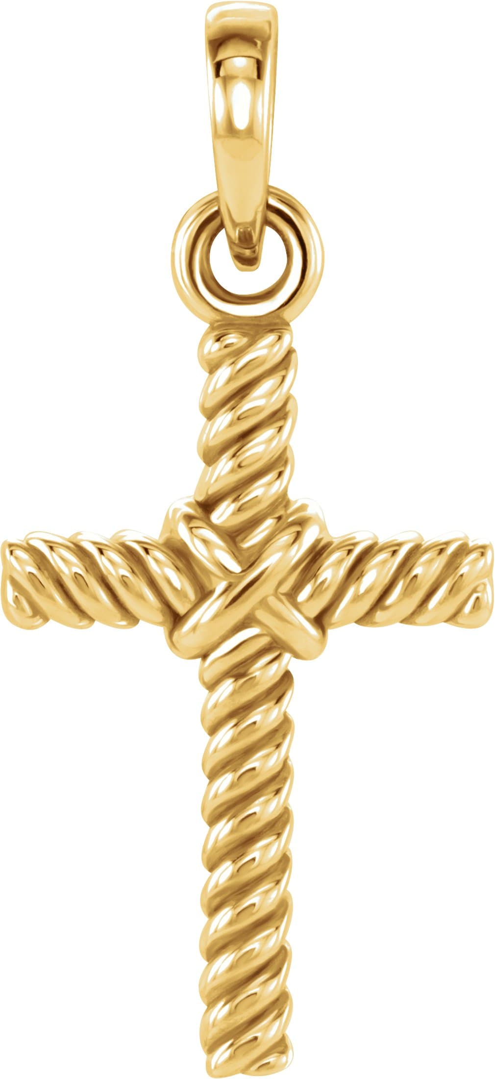 14K Rose 13.5x8.6 mm Rope Cross Pendant