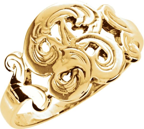 10K Yellow Script Initial A Ring